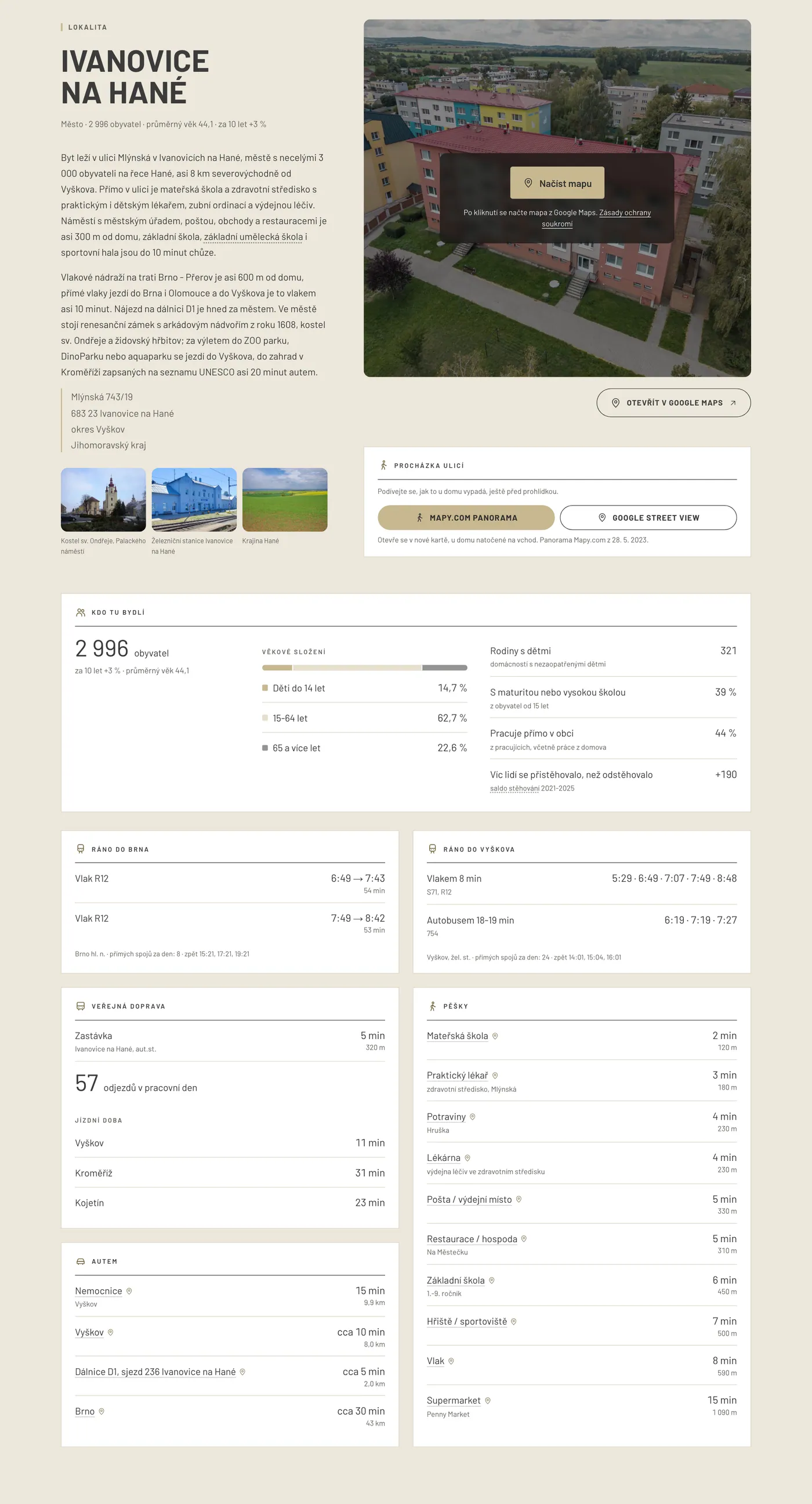 Okolí pěšky a dojezdy autem - Ukázka na webu